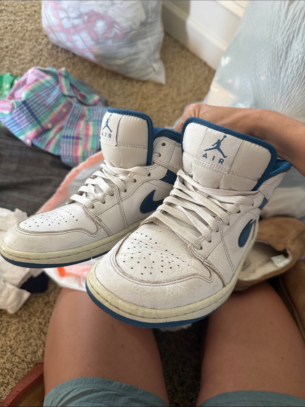 Jordan Kids White and Blue High-Top Sneakers
